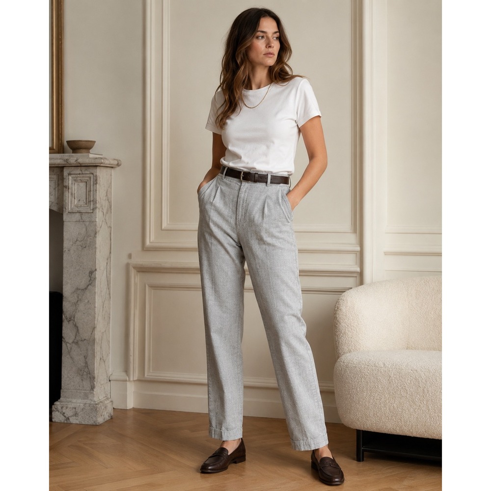 Vintage 80s Lee Casuals High Rise Trousers  Gray Micro Check Straight Leg 18